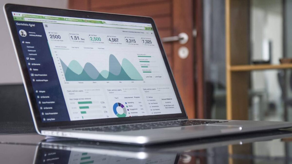 An analytics tool shown on a laptop's display