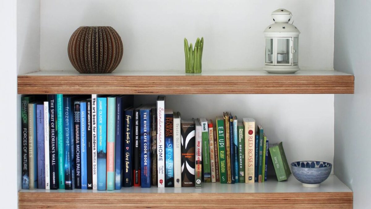 Shelves with books and decorative ornaments
