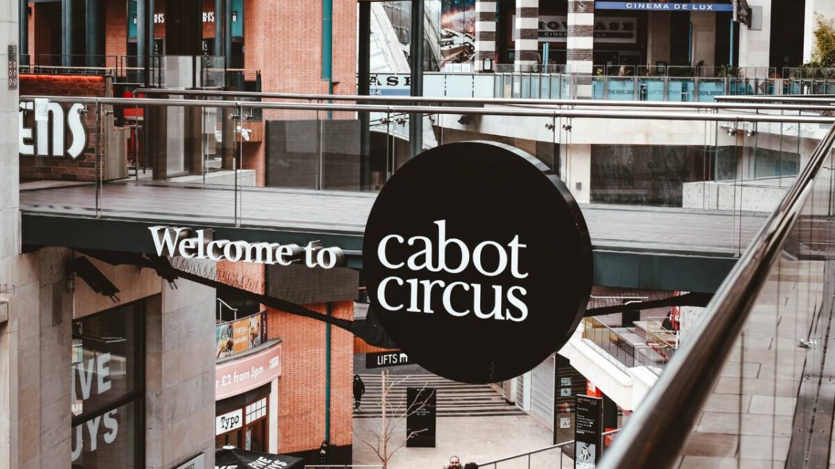 A Cabot Circus brand sign in a shopping mall