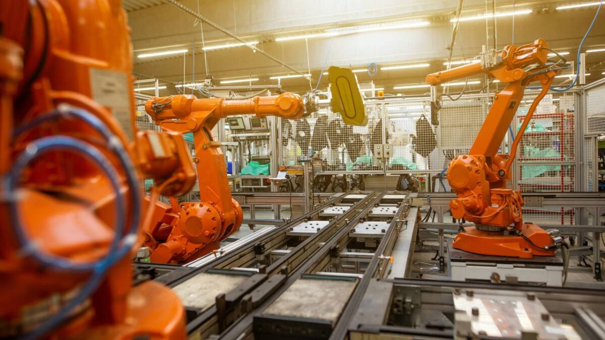 A room in a factory full of modern machines