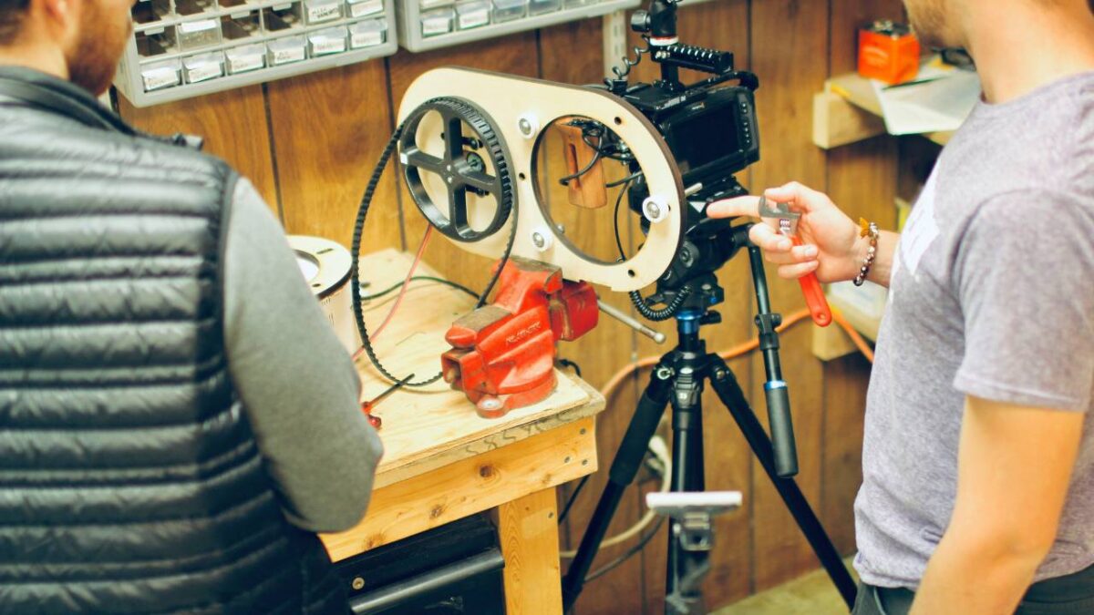 Two men in the process of creating a prototype of their startup product